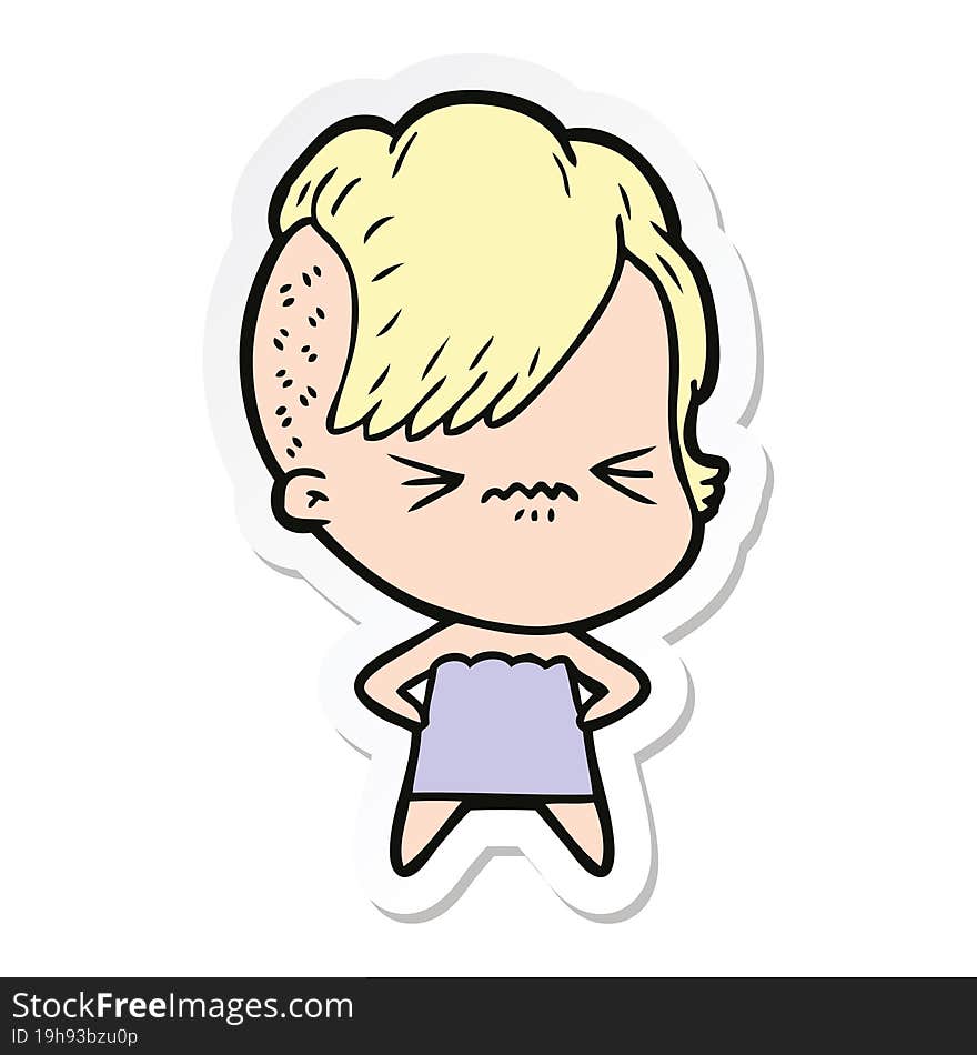 Sticker Of A Cartoon Annoyed Hipster Girl