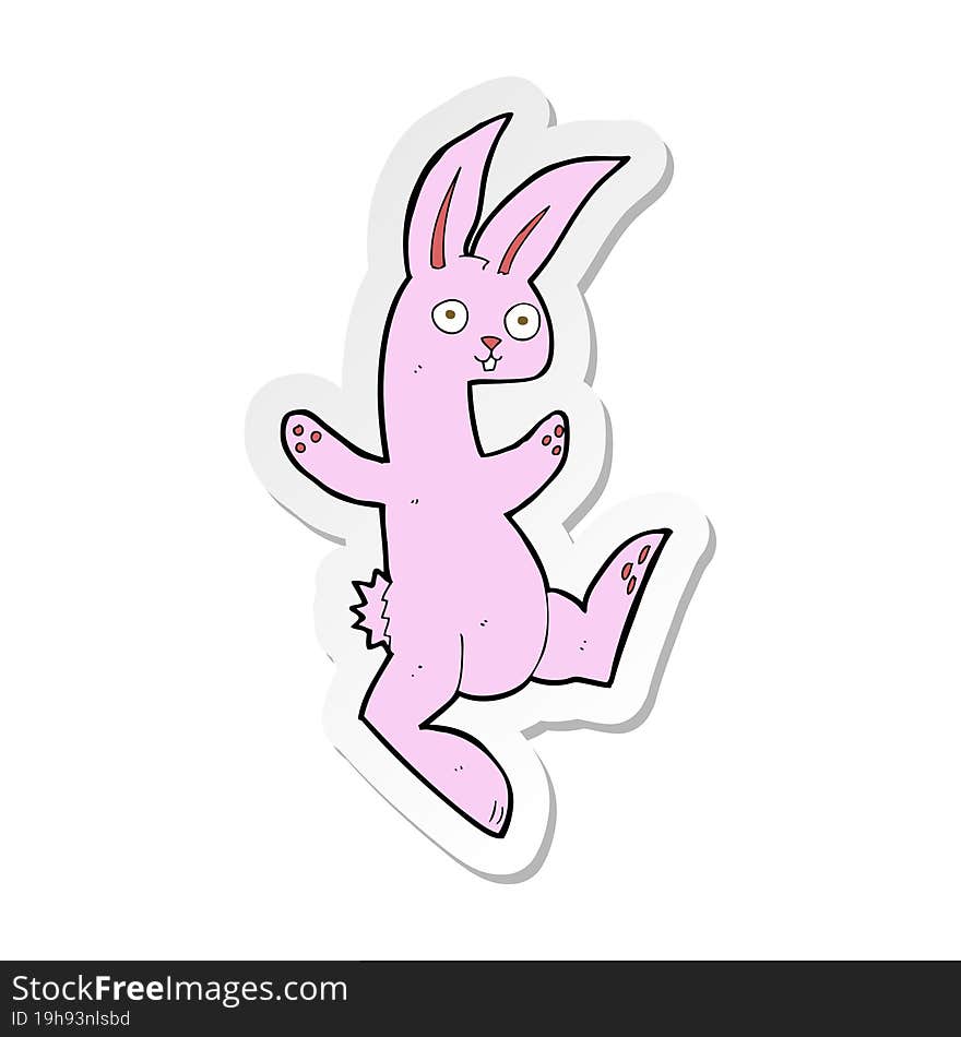 sticker of a funny cartoon pink rabbit