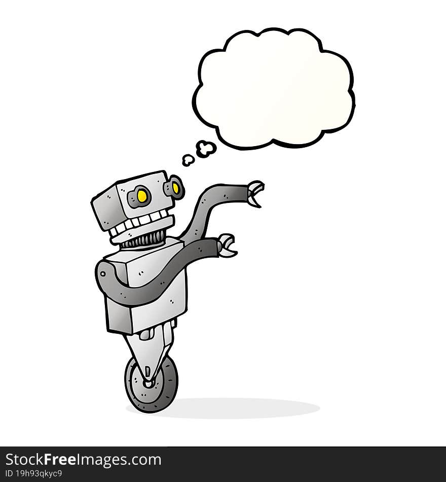 cartoon funny robot with thought bubble