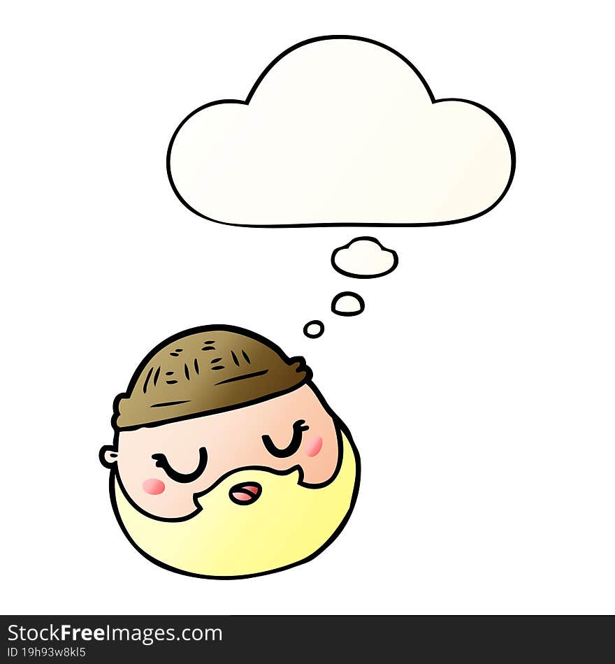 cartoon male face with beard with thought bubble in smooth gradient style