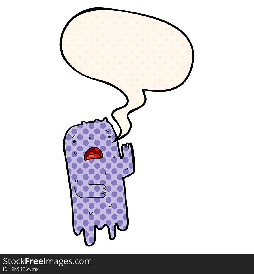 cartoon ghost and speech bubble in comic book style