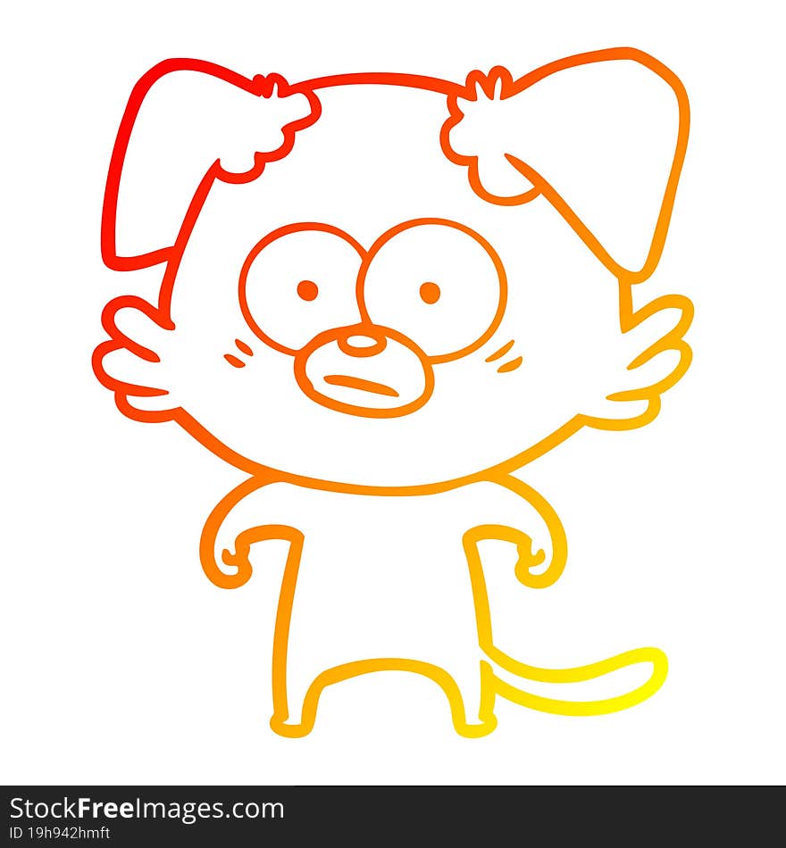 warm gradient line drawing of a nervous dog cartoon