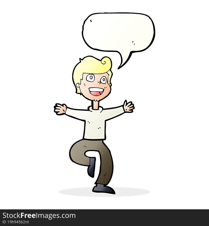 cartoon excited boy with speech bubble