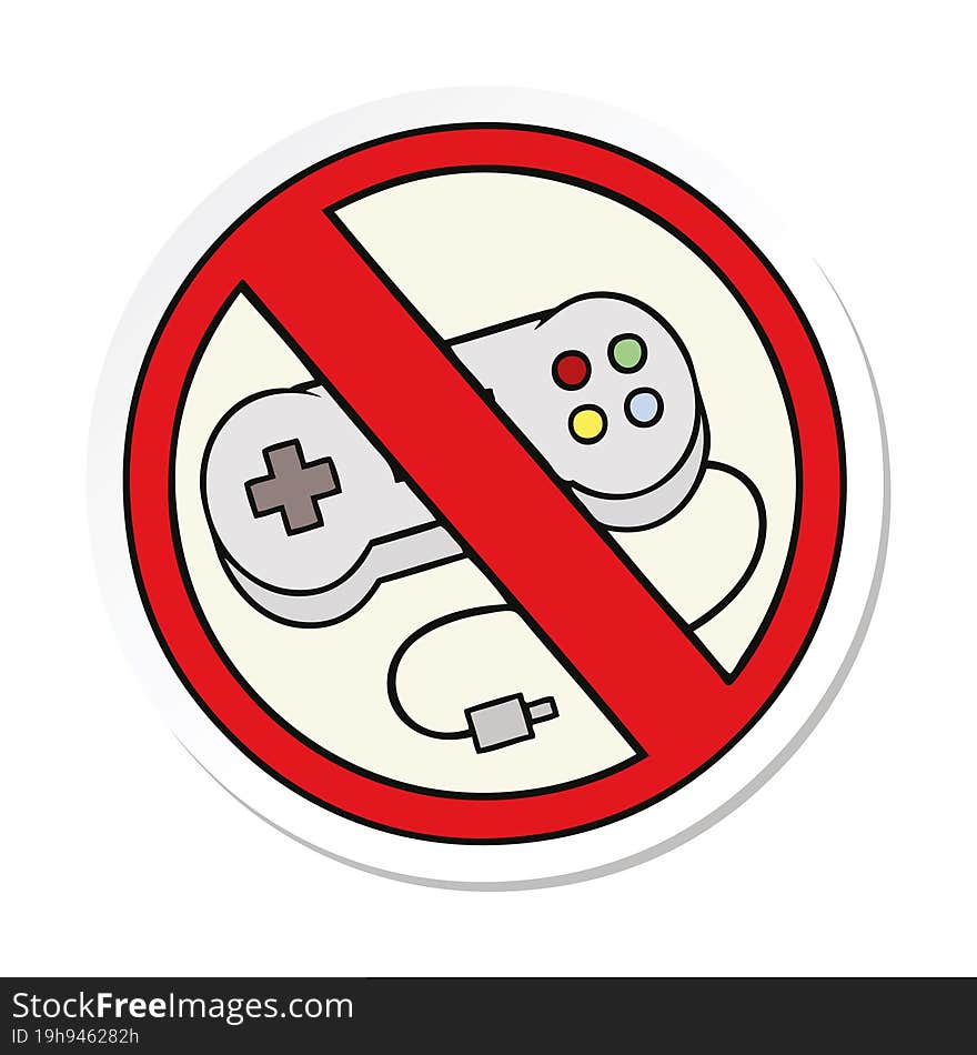 sticker of a cute cartoon no gaming allowed sign