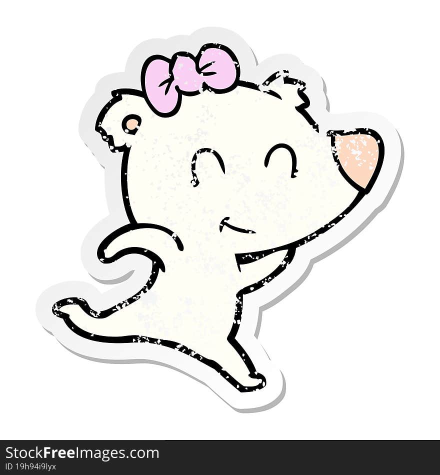 distressed sticker of a female polar bear running