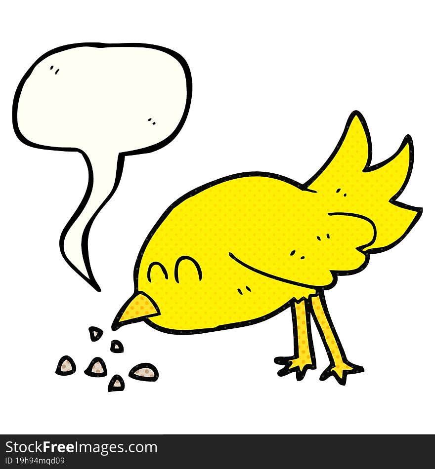 comic book speech bubble cartoon bird pecking seeds