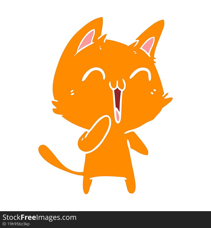 Happy Flat Color Style Cartoon Cat Meowing