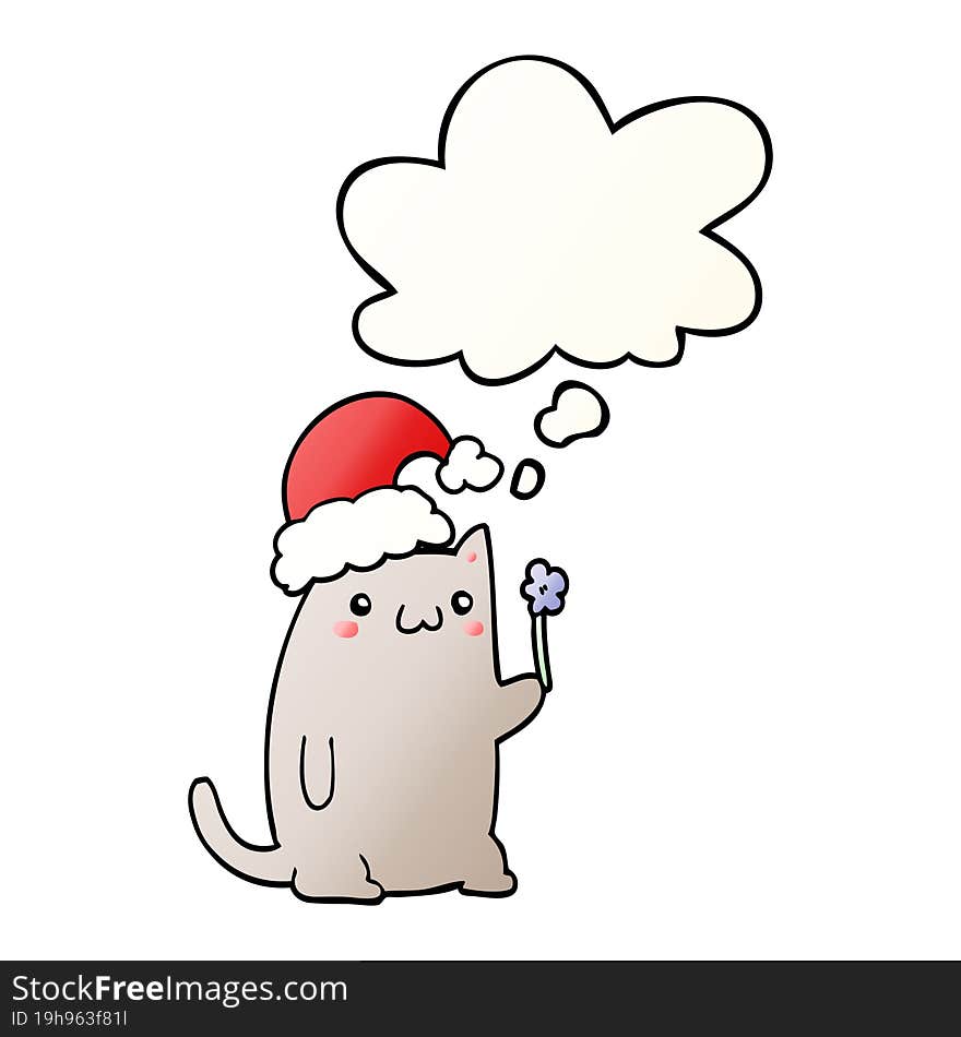 cute cartoon christmas cat with thought bubble in smooth gradient style