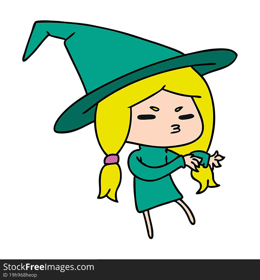 cartoon of a cute witch kawaii girl