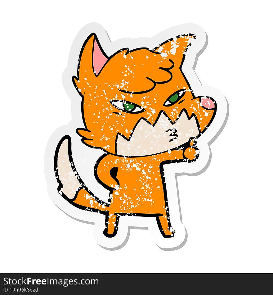 distressed sticker of a clever cartoon fox