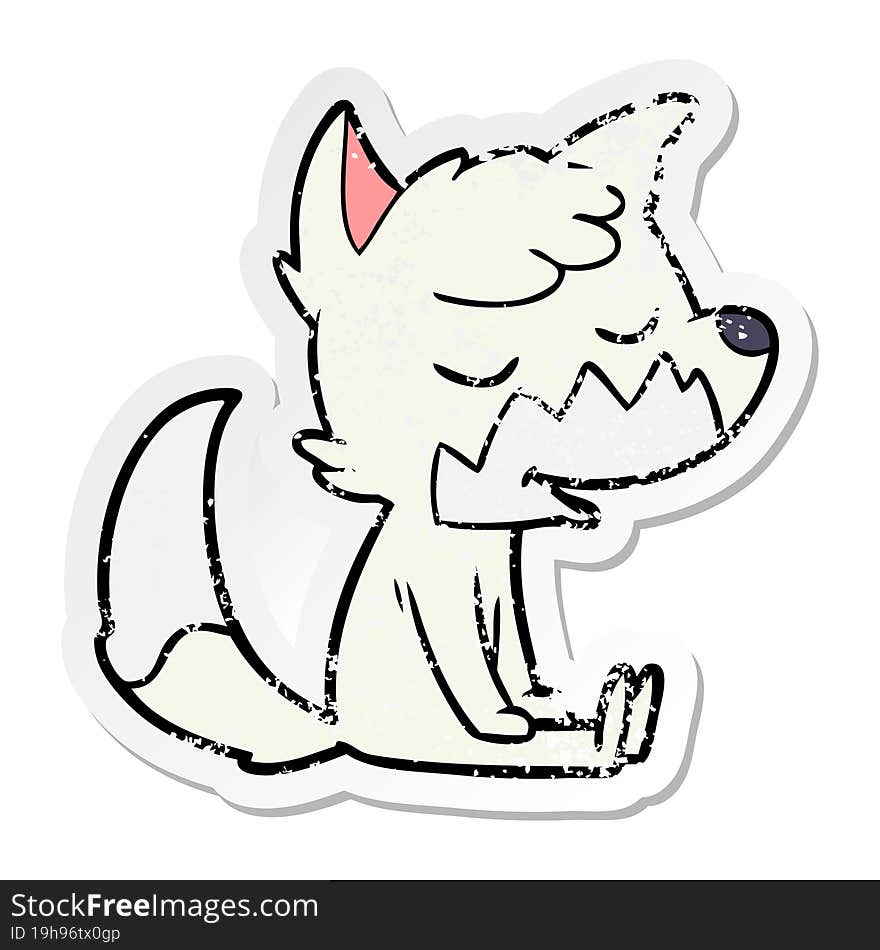 distressed sticker of a friendly cartoon sitting fox