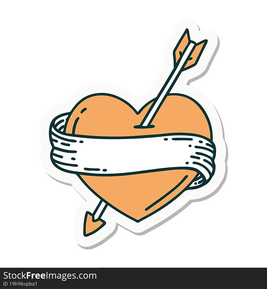 sticker of tattoo in traditional style of an arrow heart and banner. sticker of tattoo in traditional style of an arrow heart and banner