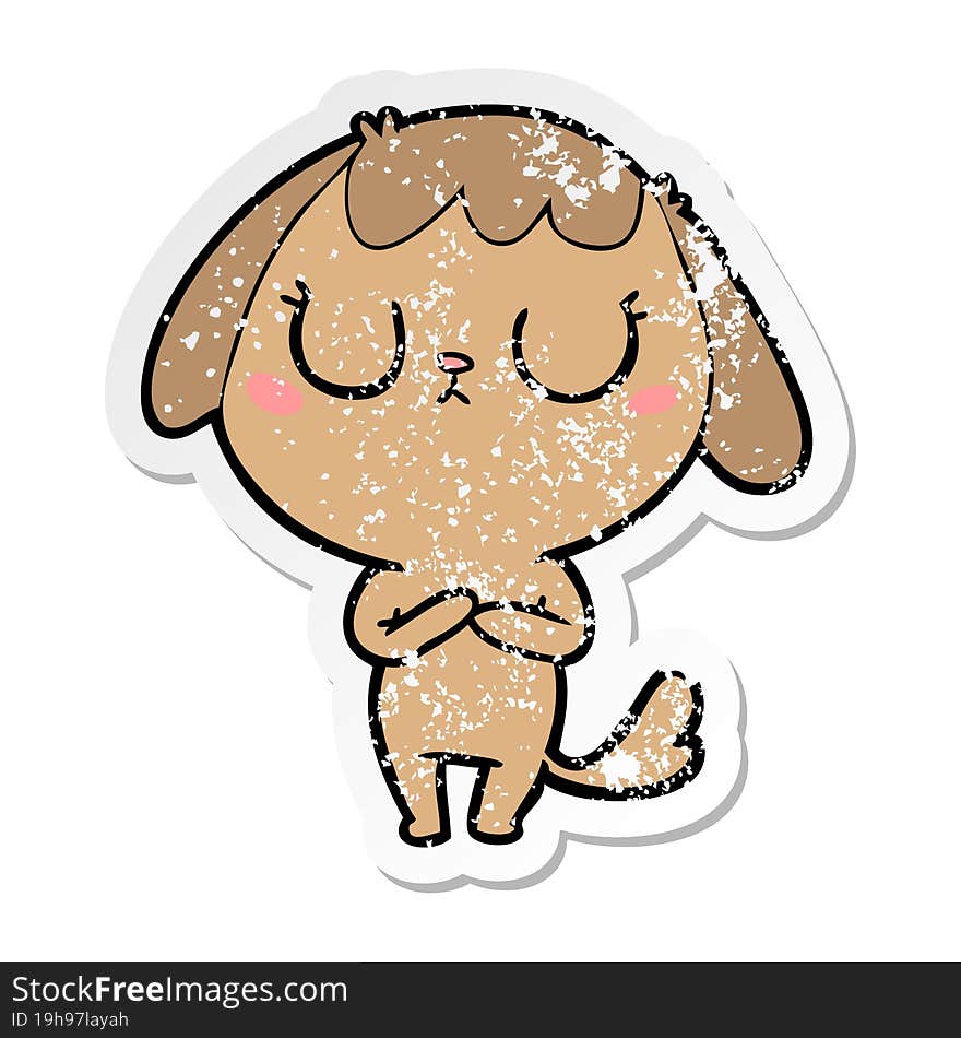 distressed sticker of a cute cartoon dog