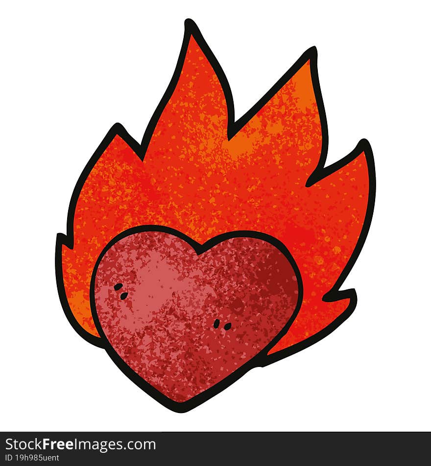 Cartoon Doodle Flaming Heart