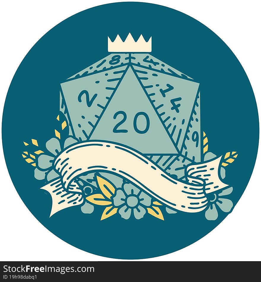 Natural Twenty D20 Dice Roll Illustration