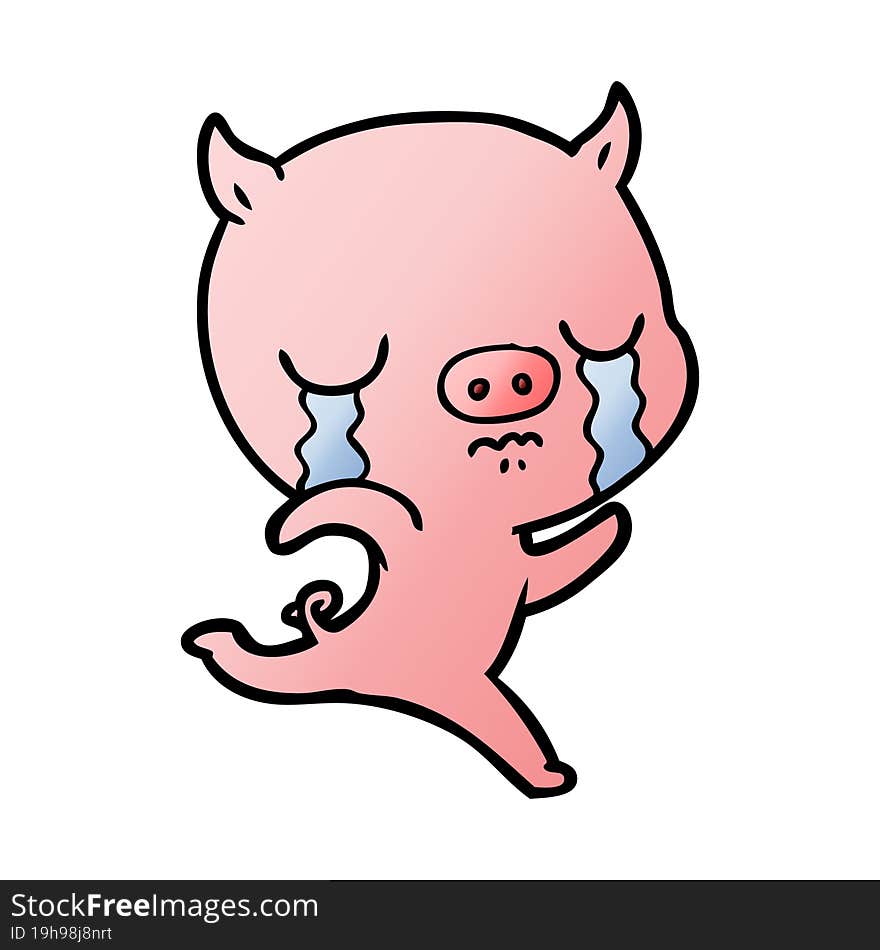 cartoon running pig crying. cartoon running pig crying