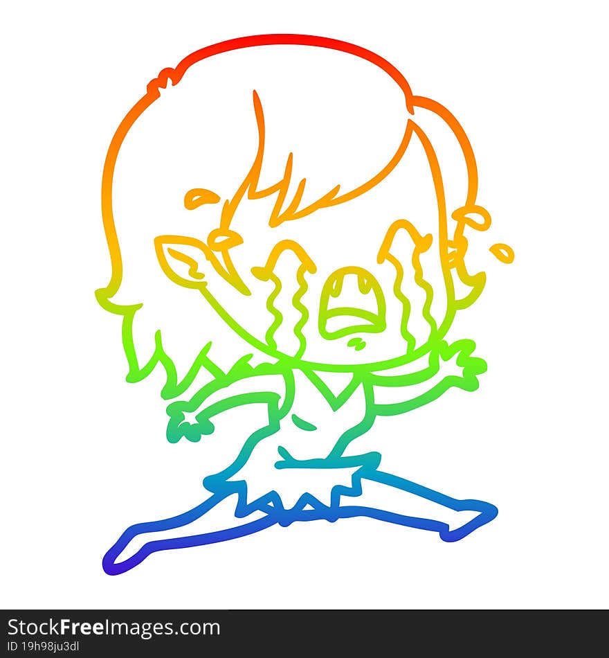 Rainbow Gradient Line Drawing Cartoon Crying Vampire Girl