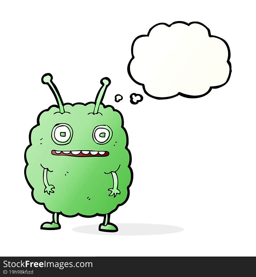 Cartoon Funny Alien Monster With Thought Bubble