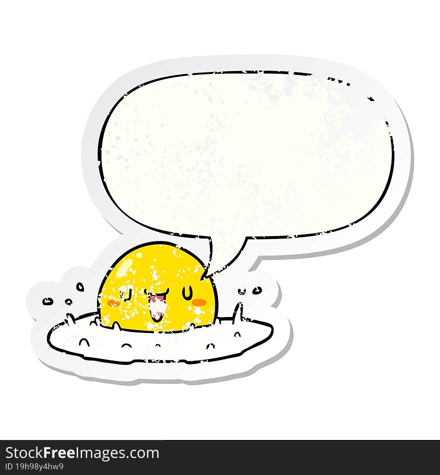 cartoon happy egg and speech bubble distressed sticker