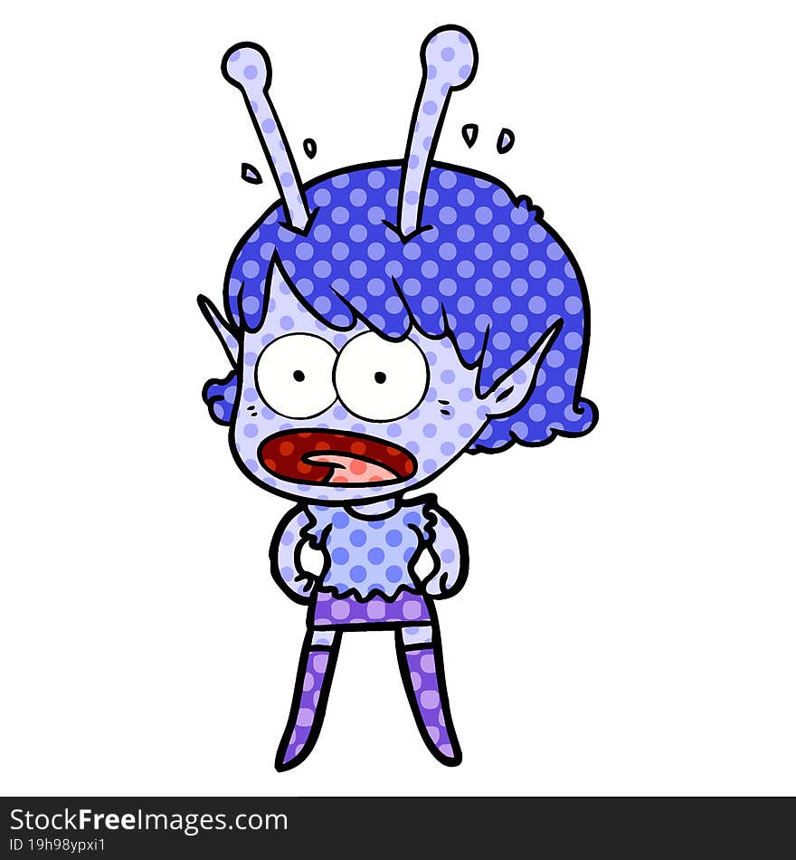 cartoon shocked alien girl. cartoon shocked alien girl