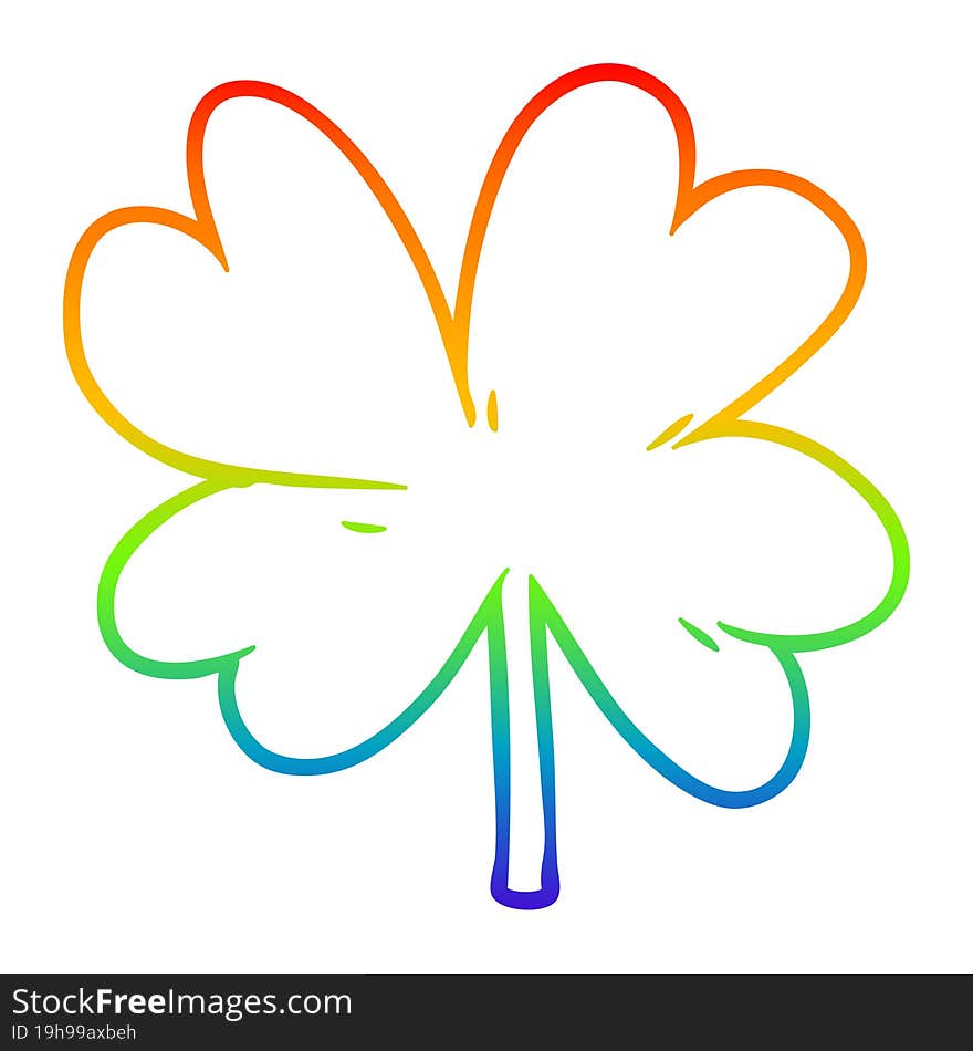 rainbow gradient line drawing of a cartoon four leaf clover