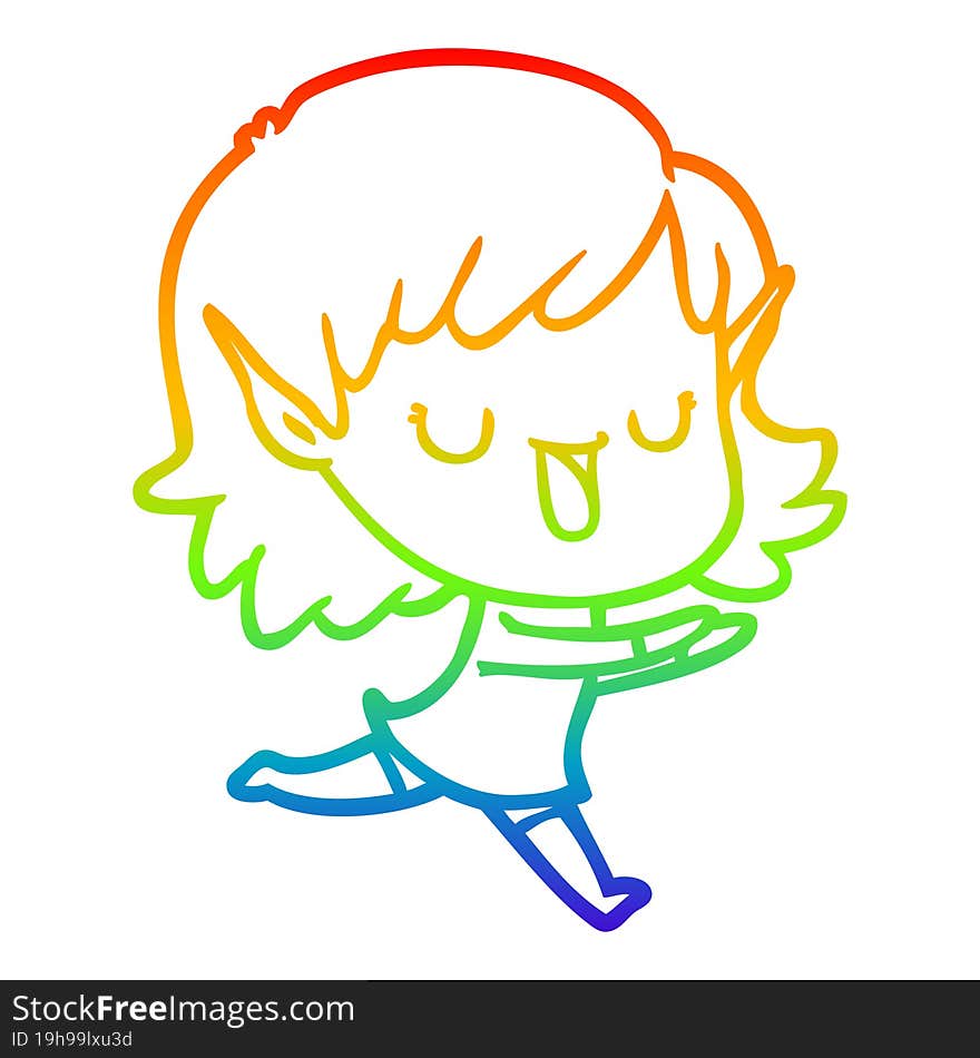 rainbow gradient line drawing cartoon elf girl