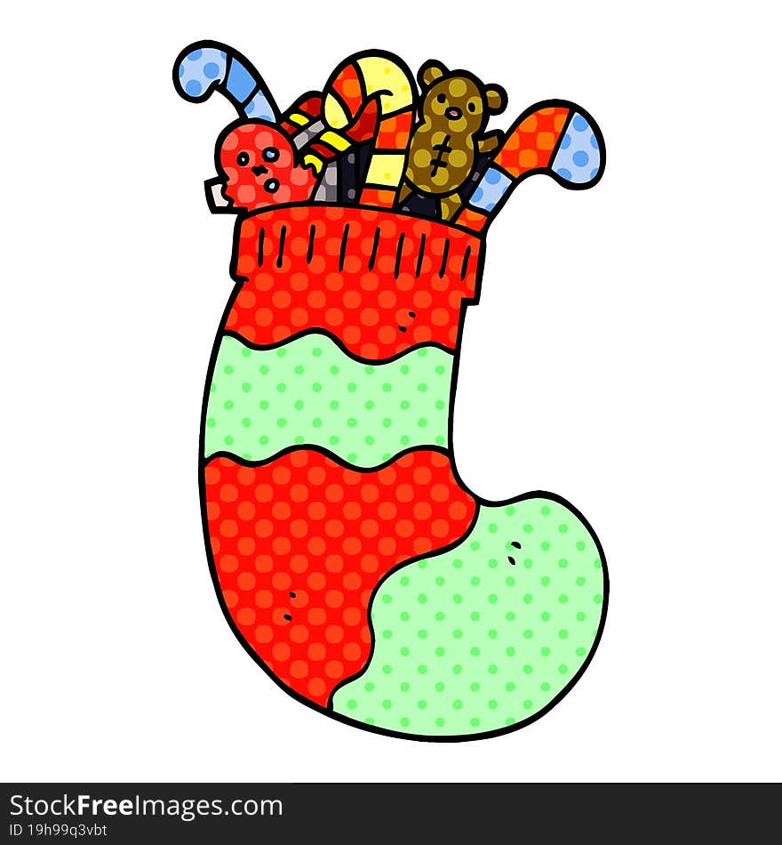 Cartoon Doodle Christmas Stocking Full Of Toys