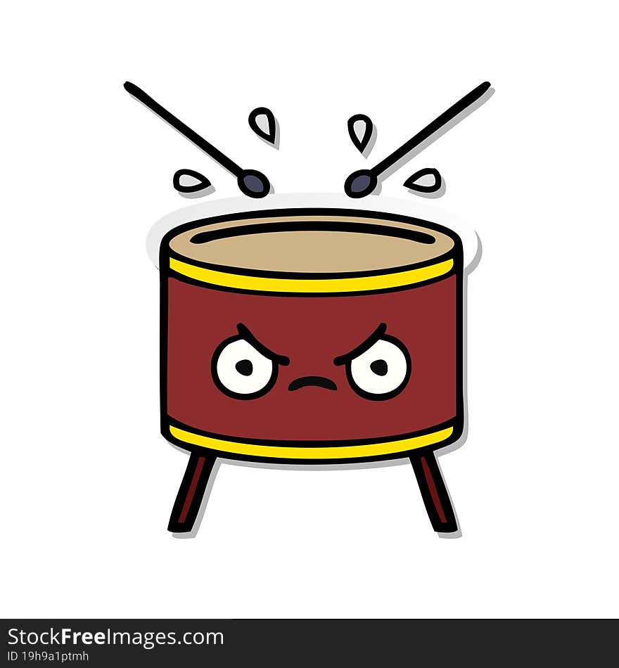 distressed sticker of a cute cartoon drum