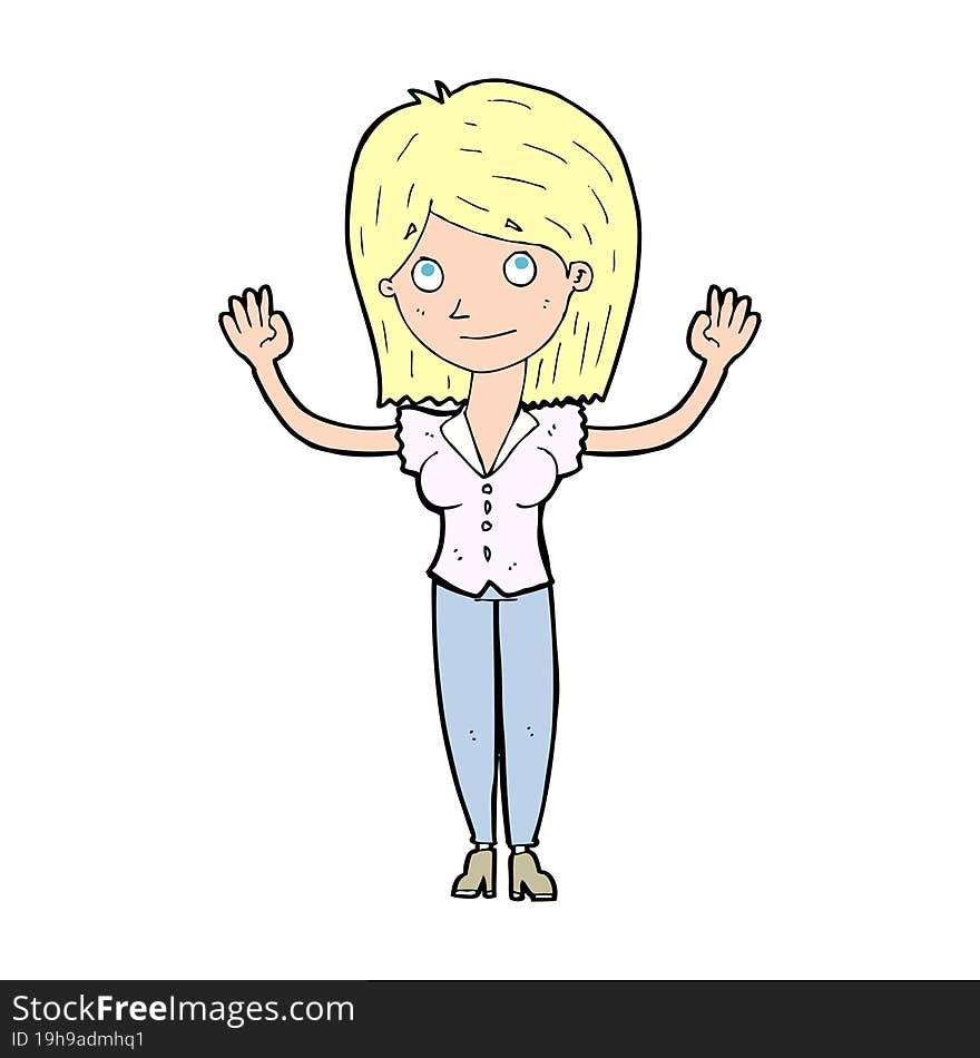 Cartoon Woman Holding Up Hands