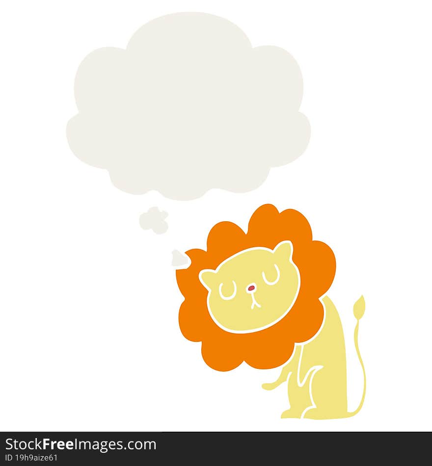 cute cartoon lion and thought bubble in retro style