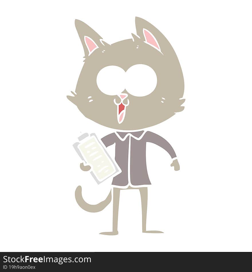 funny flat color style cartoon cat wearing shirt and tie