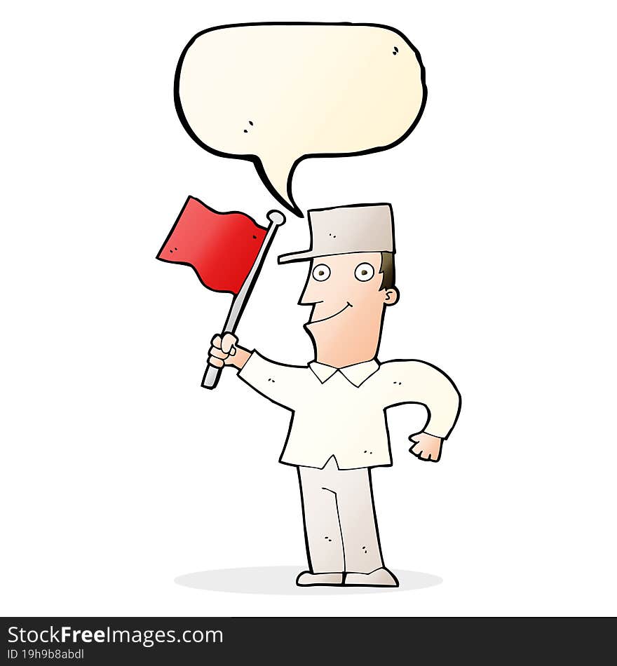 cartoon man waving flag with speech bubble