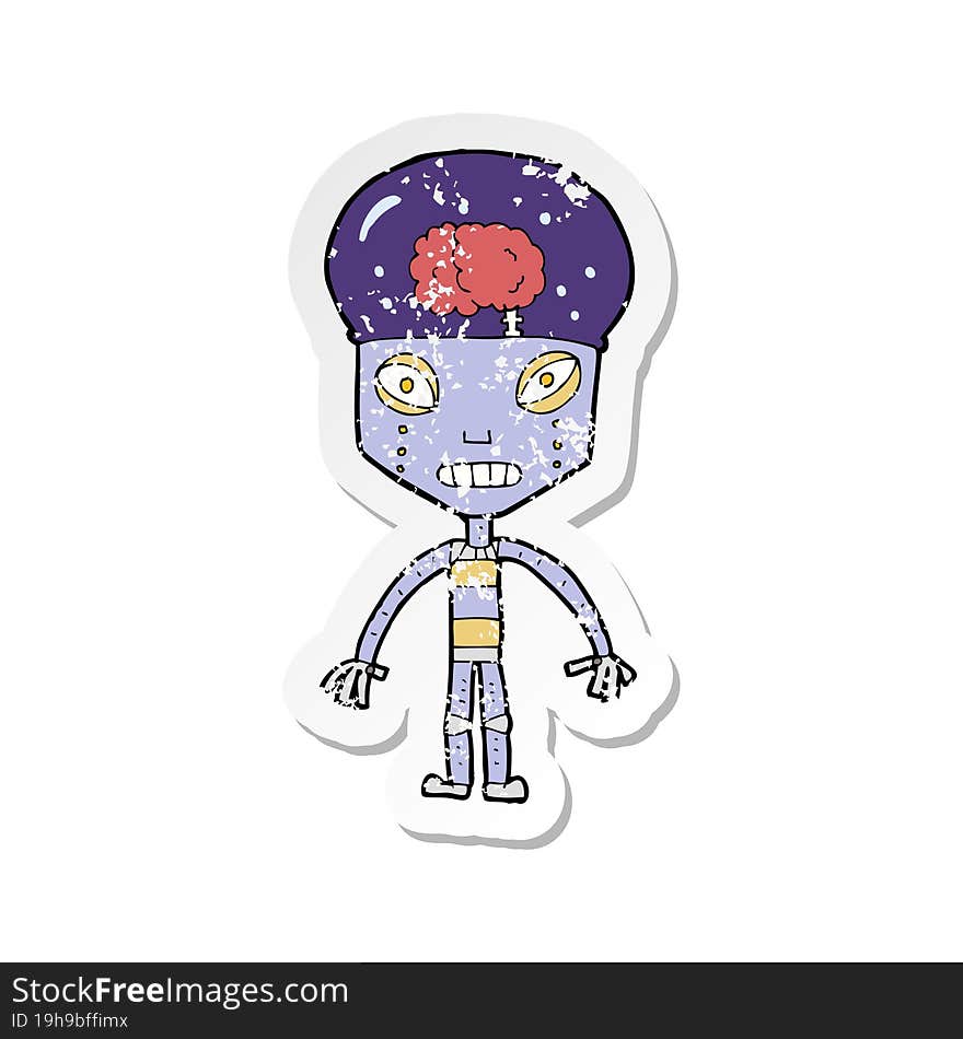 retro distressed sticker of a cartoon weird robot