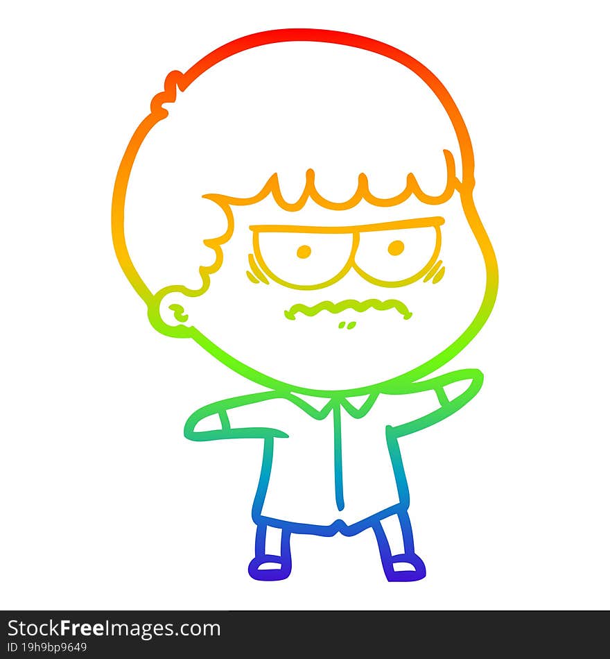 rainbow gradient line drawing cartoon annoyed man