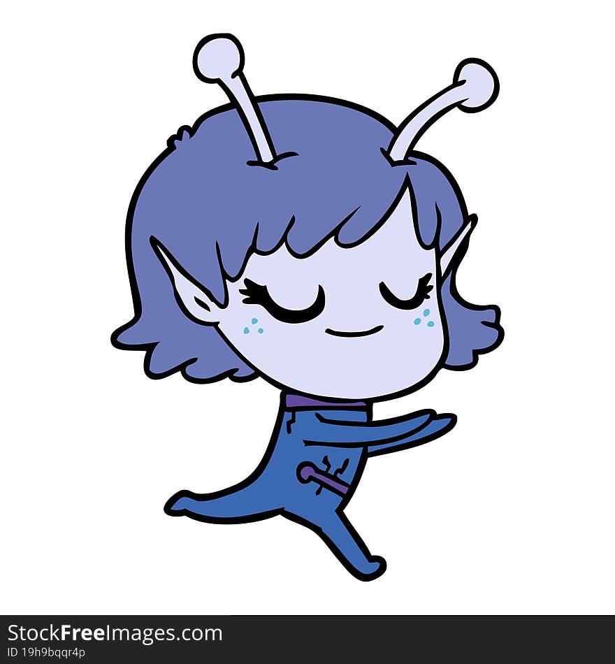 smiling alien girl cartoon running. smiling alien girl cartoon running