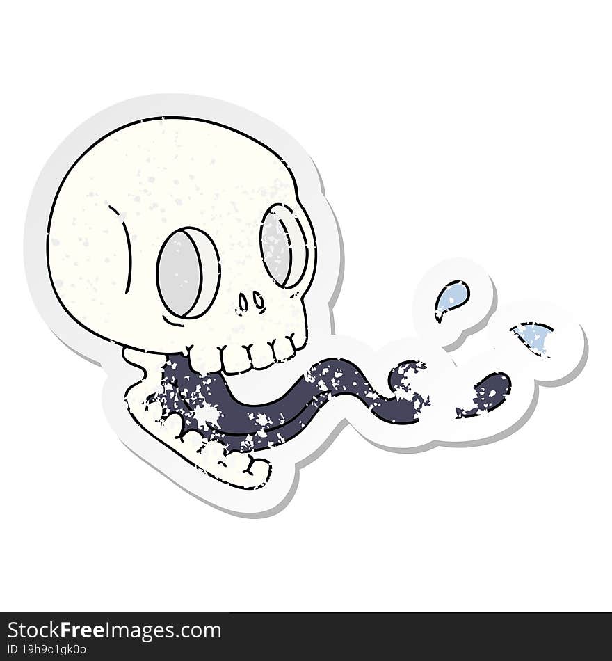 distressed sticker of a quirky hand drawn cartoon skull