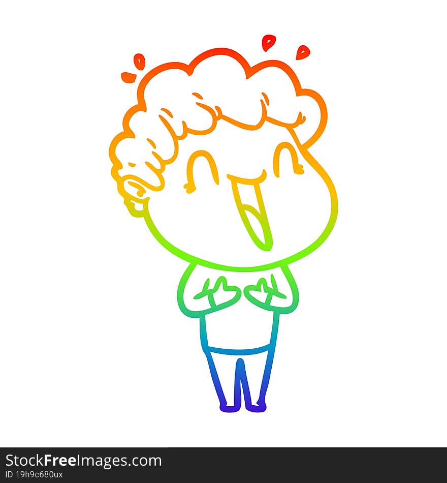 rainbow gradient line drawing of a cartoon happy man laughing