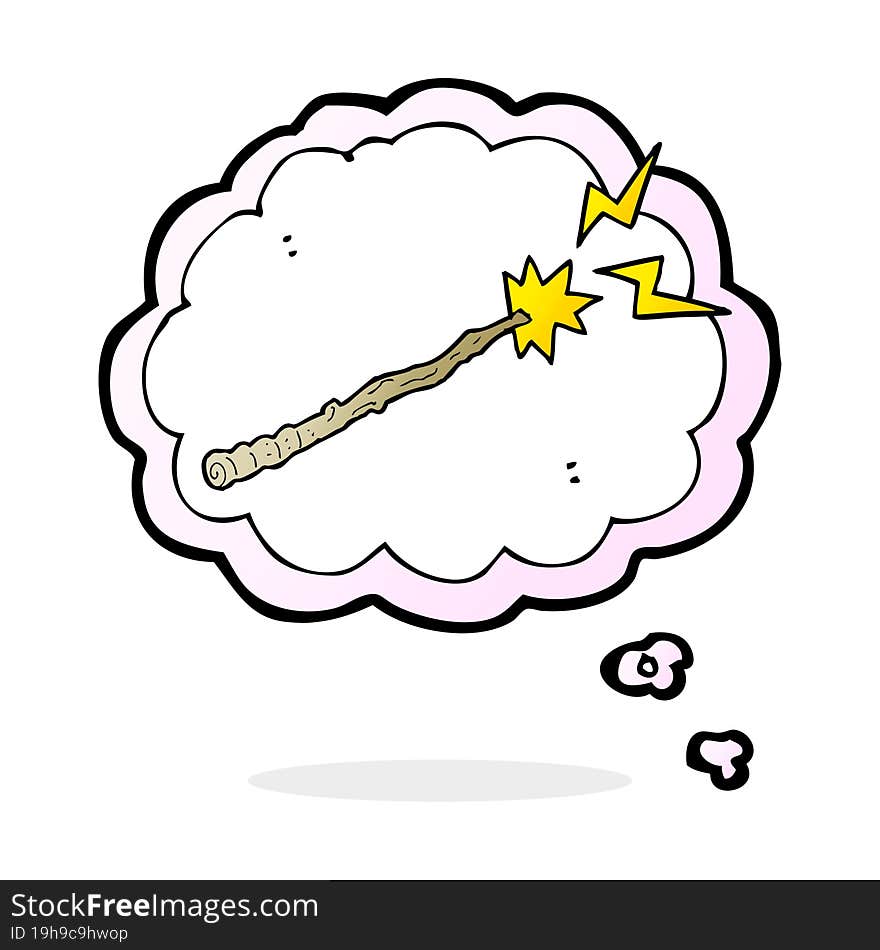 cartoon magic wand with thought bubble