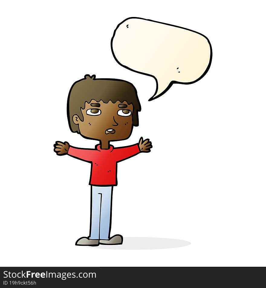 Cartoon Nervous Man With Speech Bubble