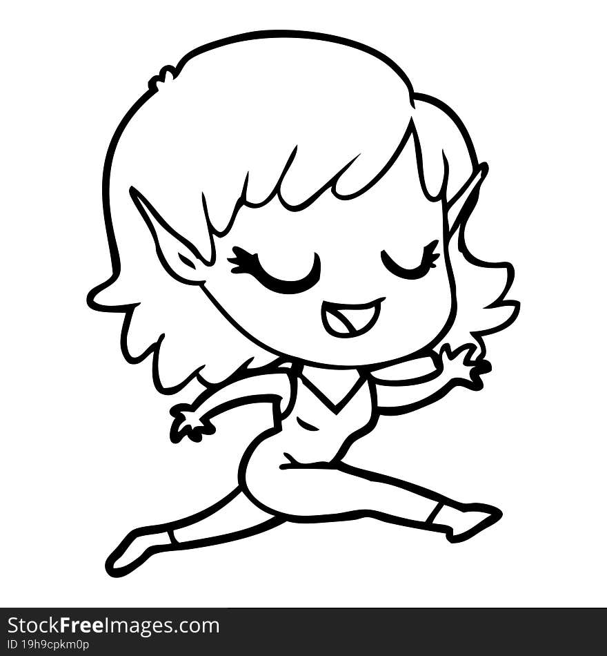 happy cartoon elf girl running. happy cartoon elf girl running