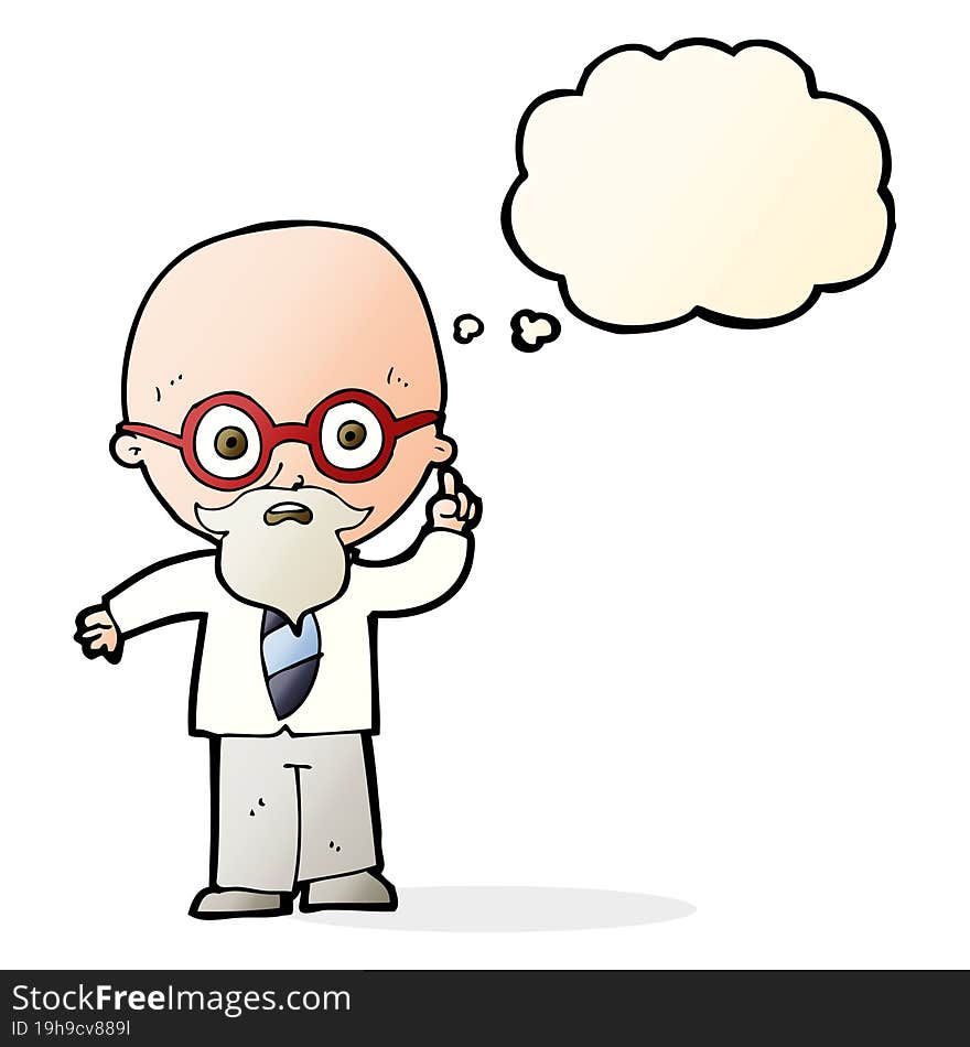 cartoon professor with thought bubble