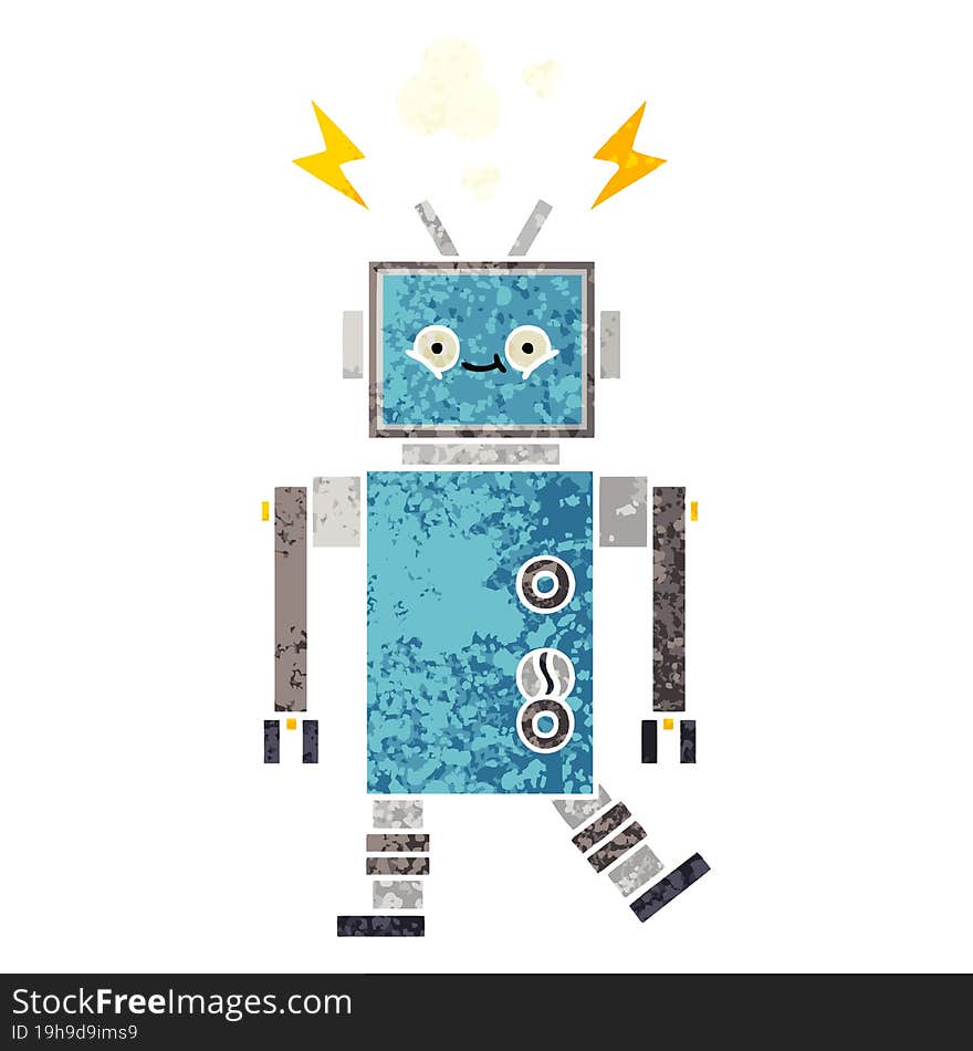 retro illustration style cartoon of a dancing robot