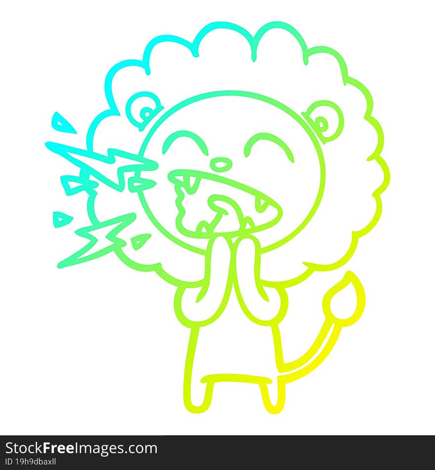 cold gradient line drawing cartoon roaring lion