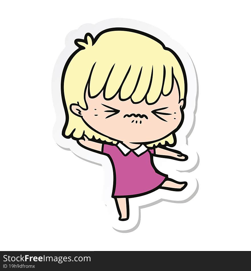 Sticker Of A Annoyed Cartoon Girl