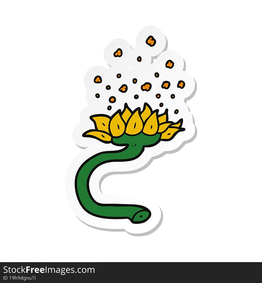 Sticker Of A Cartoon Flower Releasing Pollen