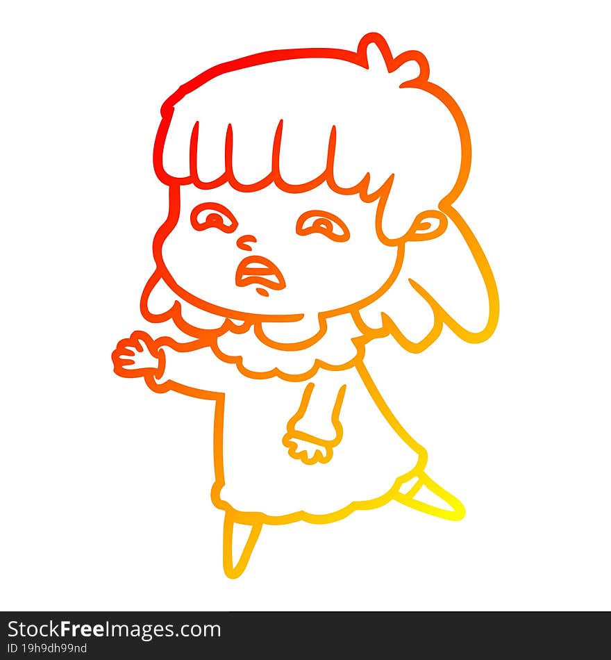 Warm Gradient Line Drawing Cartoon Worried Woman