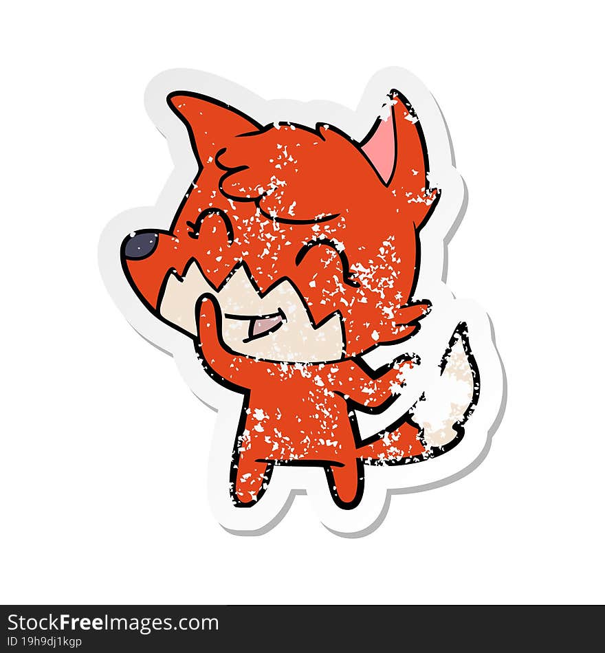 distressed sticker of a happy cartoon fox