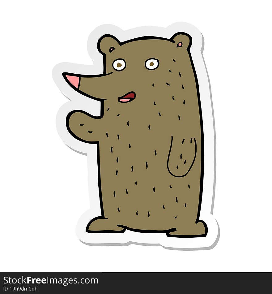 sticker of a cartoon waving bear