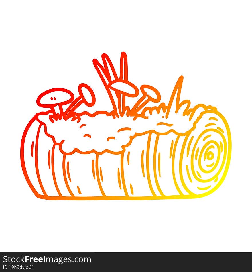 warm gradient line drawing of a cartoon old log with mushrooms