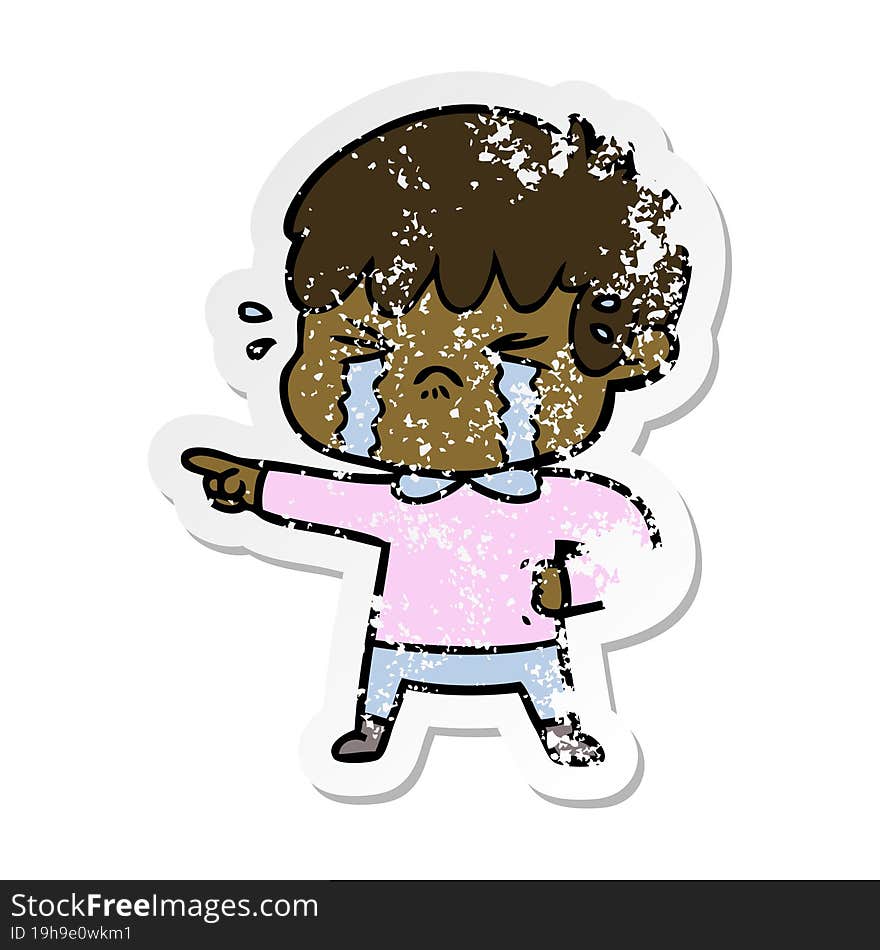 Distressed Sticker Of A Crying Boy Cartoon